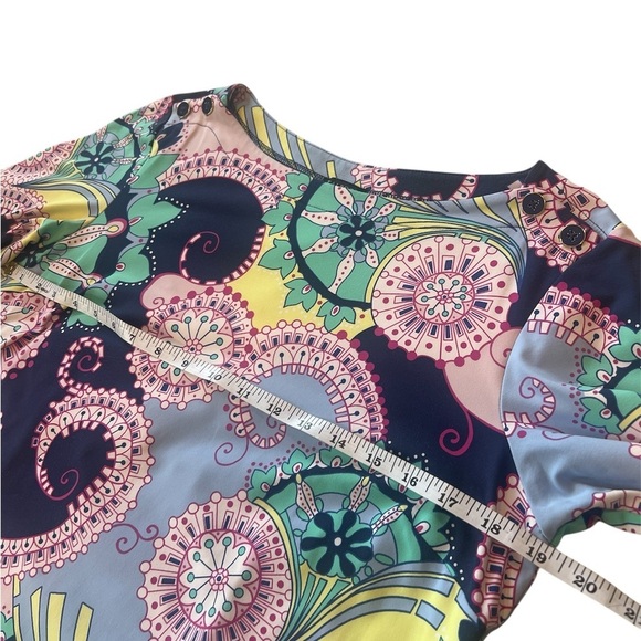 Talbots Spiral Paisley blue jersey knit stretch 3/4 sleeve Knee Length dress - Picture 6 of 10